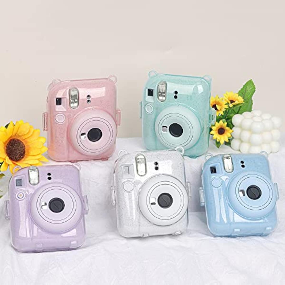  for Instax mini12 ケース for Instax Mini 12カメラ用保護クリアケース クリスタルハードシェルカバー 写真ポケット付き カメラステッカー ショルダーストラップ付き (透明)画像7 