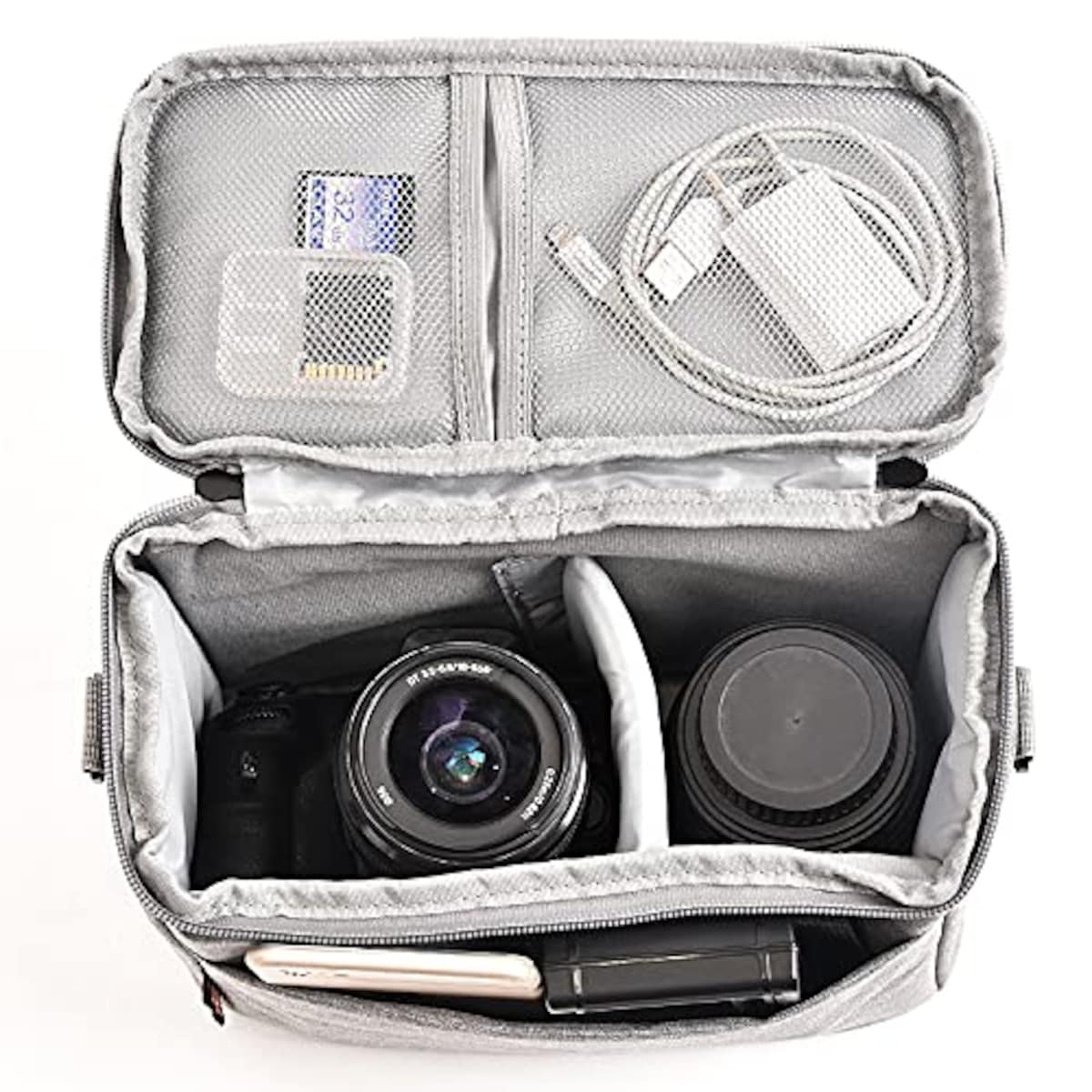  FOSOTO 一眼レフカメラバッグ カメラ収納用ショルダーケース Canon EOS M50 PowerShot SX420 SX430 SX70 SX50 SX30IS Sony a6400 RX10 DSC-H300 Nikon Coolpix P900などに対応機種 防水ナイロン製 レインカバー付き おしゃれ日常カバン カメラ収納（グレー）画像3 