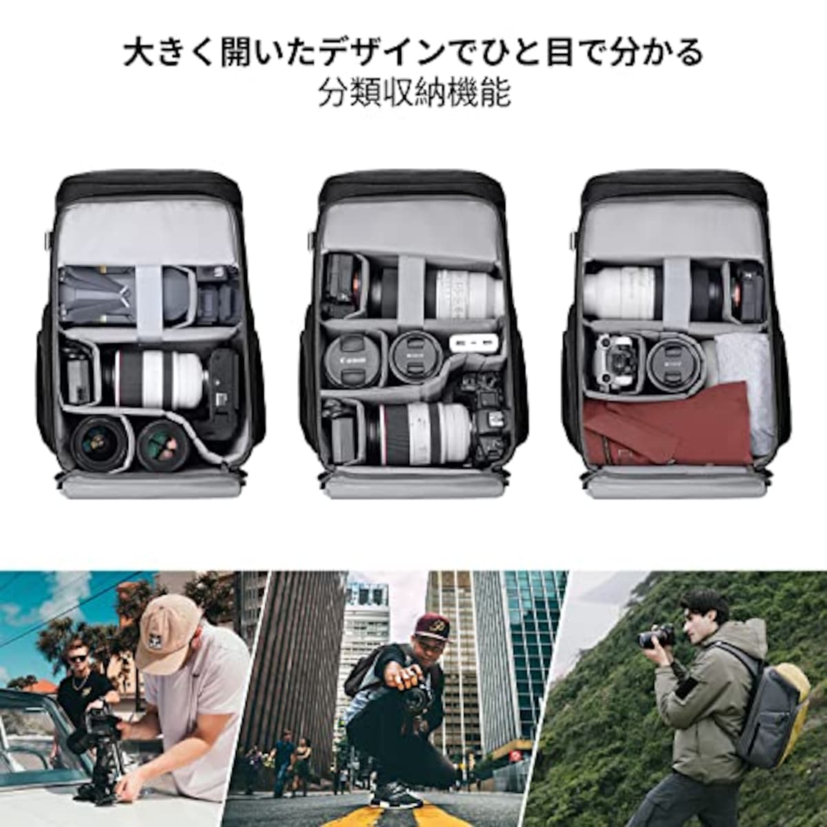  K&F Concept カメラバッグ カメラバックパック カメラリュック 25L 大容量 おしゃれ 2気室 多機能 男女兼用 一眼レフバック 容量拡張可 一眼レフ/16インチPC/三脚収納可 旅行/登り/出張/アウトドア撮影バックパック画像2 