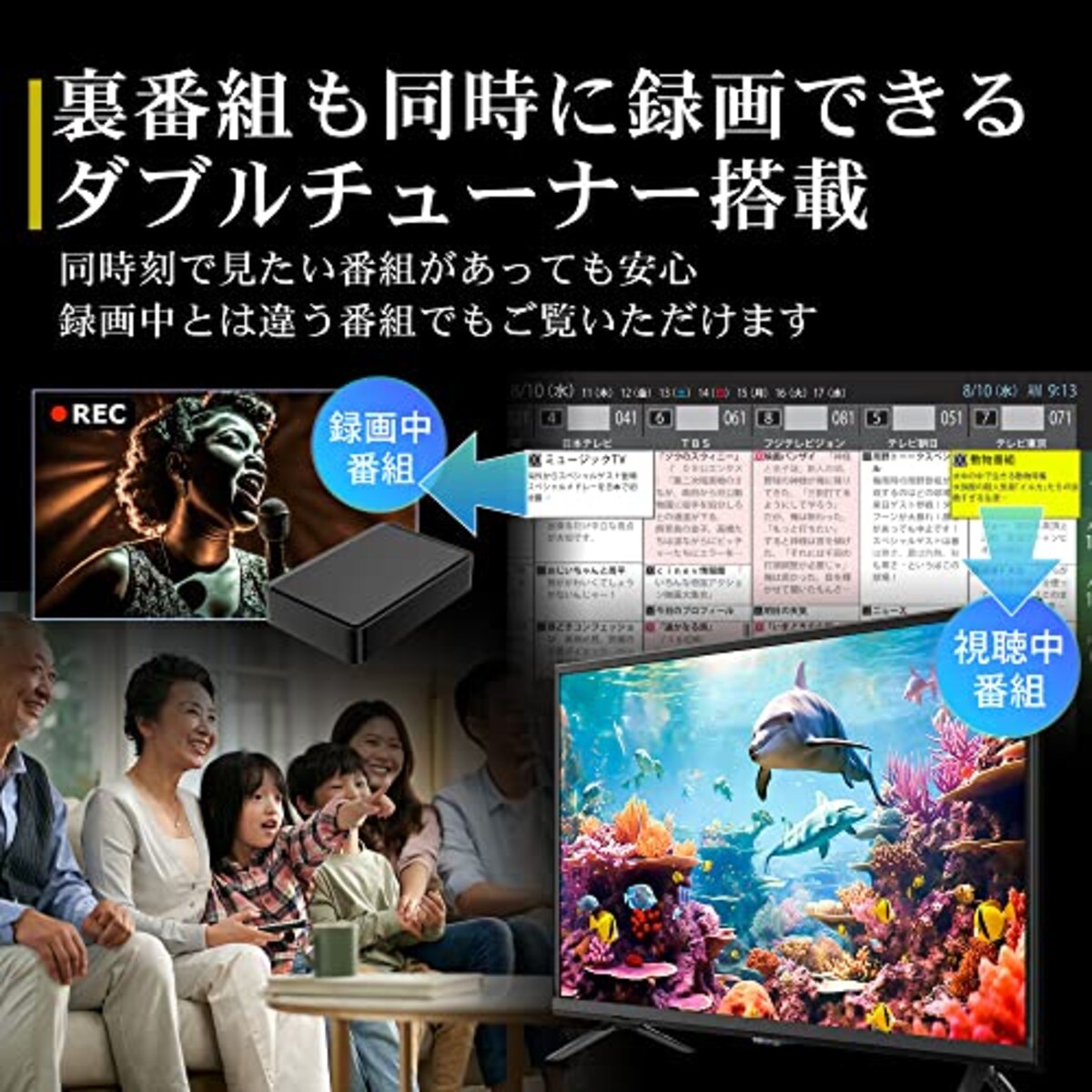  テレビ 24型 ダブルチューナー ハイビジョン HD 番組録画対応 裏番組録画 日本メーカー 壁掛けにも対応 irie アイリー FFF-TV24WBK2 2023年モデル画像9 