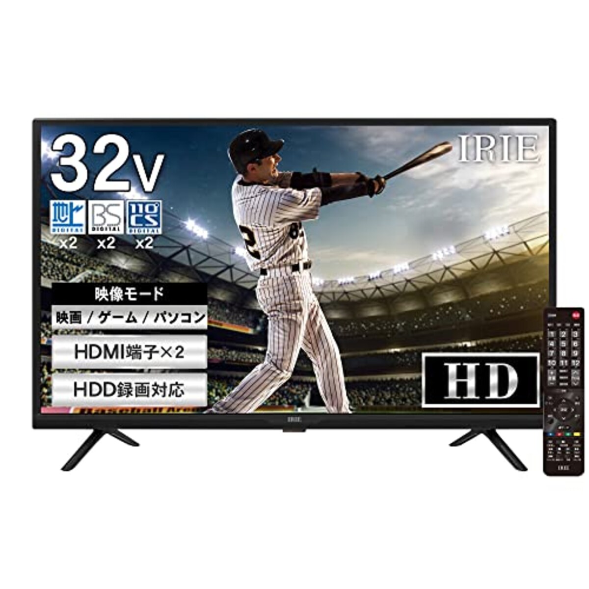 テレビ 32型 ダブルチューナー 裏番組録画 ハイビジョン 東芝ボード内蔵 外付けHDD対応 録画機能 日本メーカー 2022年モデル 壁掛けにも対応 irie アイリー FFF-TV32WBK2