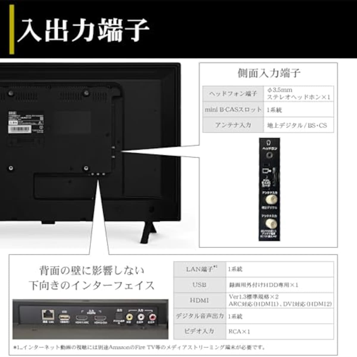  テレビ 32型 ダブルチューナー 裏番組録画 ハイビジョン 東芝ボード内蔵 外付けHDD対応 録画機能 日本メーカー 2022年モデル 壁掛けにも対応 irie アイリー FFF-TV32WBK2画像6 