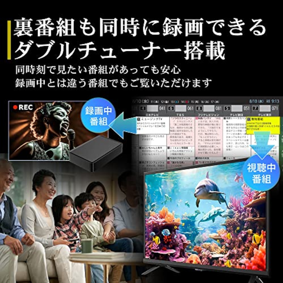  テレビ 32型 ダブルチューナー 裏番組録画 ハイビジョン 東芝ボード内蔵 外付けHDD対応 録画機能 日本メーカー 2022年モデル 壁掛けにも対応 irie アイリー FFF-TV32WBK2画像9 