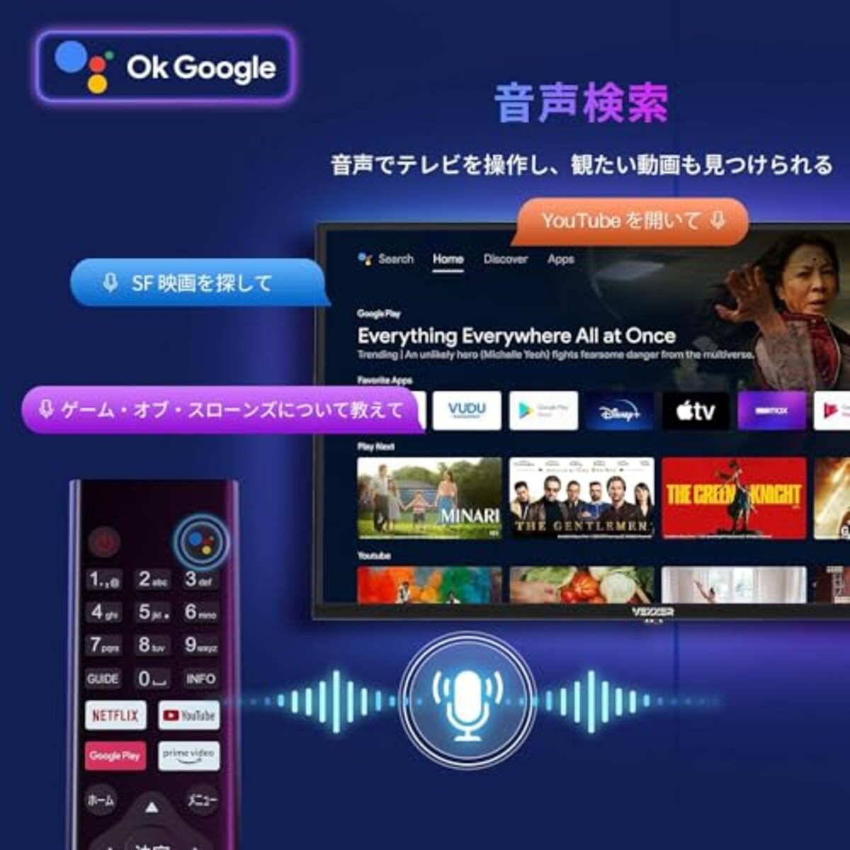  VEZZER テレビ 32V型インチ 2K Google TV ネット動画対応 チューナーレス スマート 液晶 テ レビ Dolby Audio Google Cast内蔵 音声検索対応 VESA規格画像6 