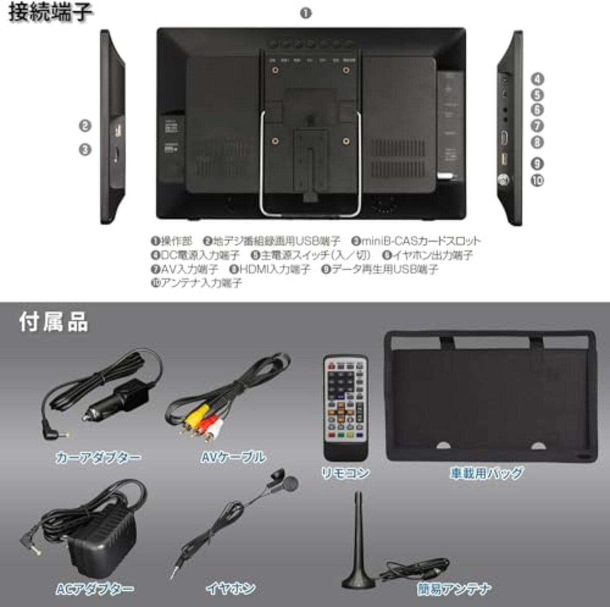  [東京Deco] 14インチ 液晶テレビ HDD録画機能搭載 地デジ HDMI入力 車載用バック付き [録画機能/HDMI搭載/3電源方式/3スタイル置き/ﾌﾙｾｸﾞﾜﾝﾜｸﾞ自動切替] フルセグ アンテナケーブル 壁掛け 地デジ ワンセグ ポータブル 型 V RCA TV 19 型 o000画像9 