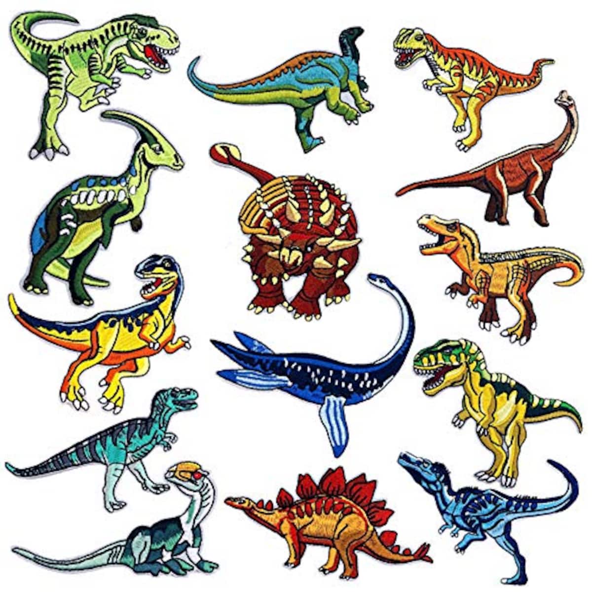アイロン刺繍ワッペン 恐竜モチーフ 様々な大小サイズ 14枚セット