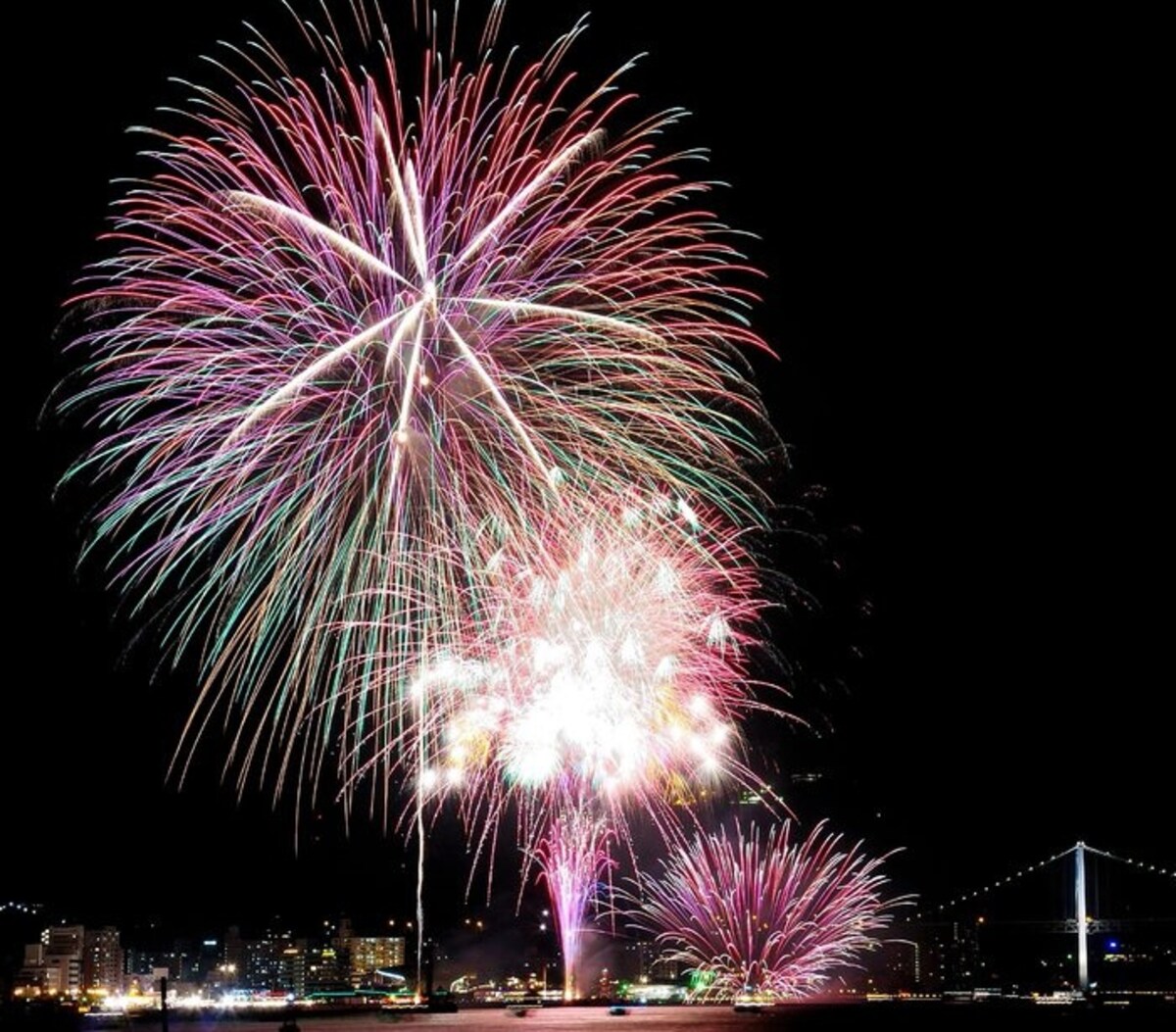 Fireworks Illuminate Kanmon Bridge