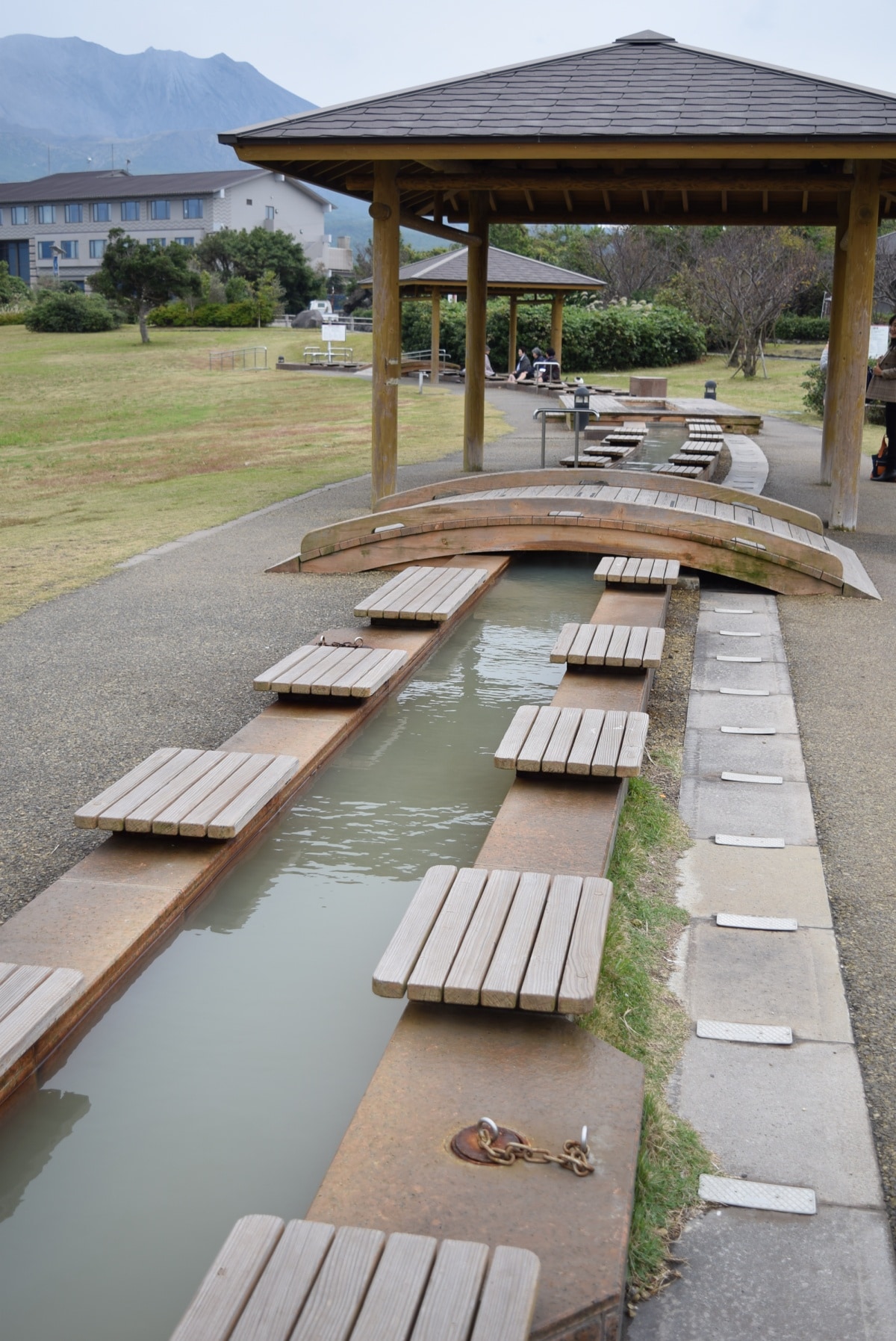 Outdoor foot spas & sand steam baths