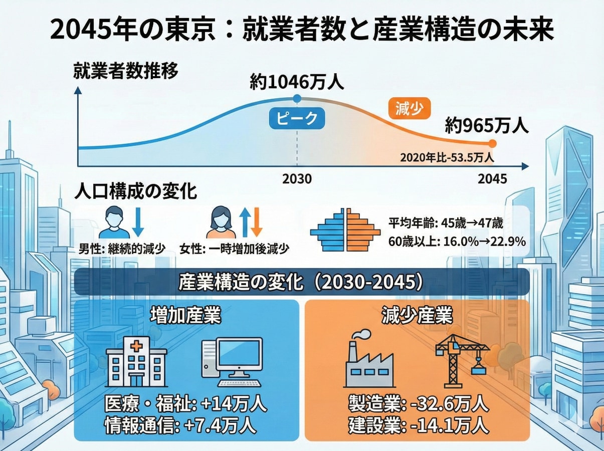 東京の就業者数の未来（※AIによる画像）