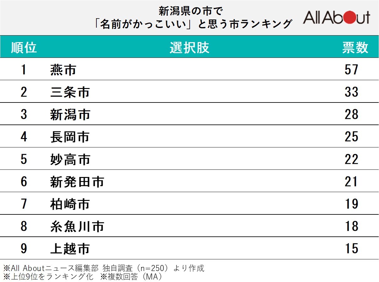 新潟県の市で「名前がかっこいい」と思う市ランキング
