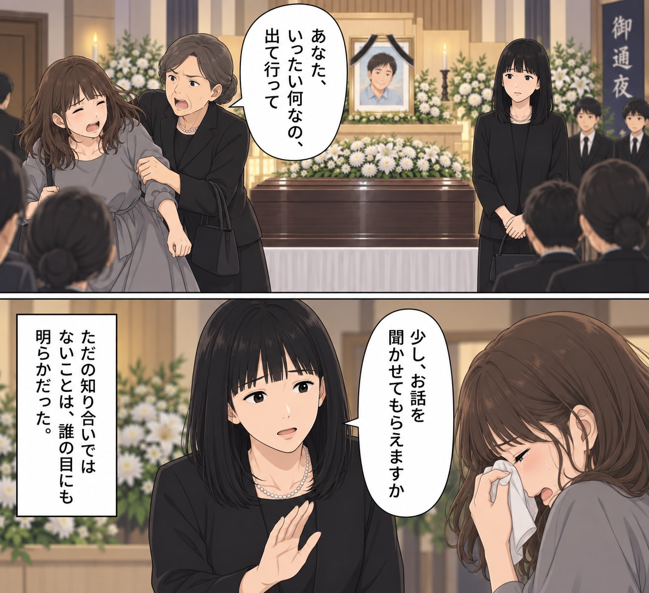 【漫画】夫の通夜に現れた女性の正体は…まじめな愛妻家が死後に遺した「まさか」の裏切り行為【前編】
