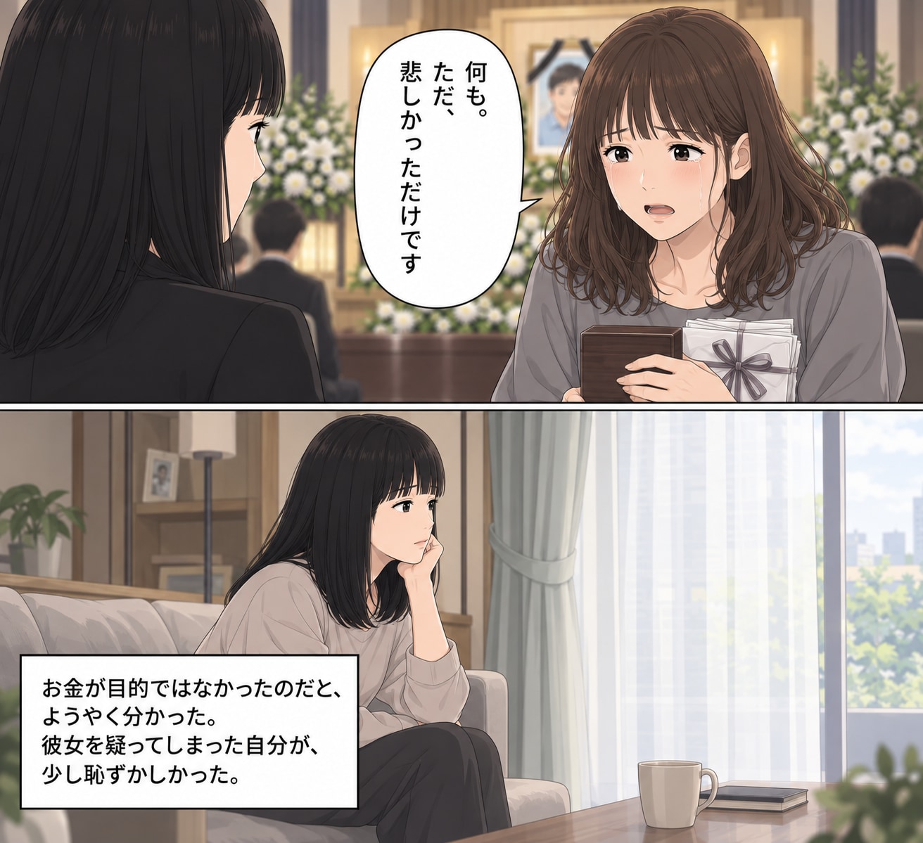【漫画】夫の通夜に現れた女性の正体は…まじめな愛妻家が死後に遺した「まさか」の裏切り行為【後編】