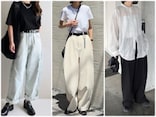 【無印良品】シアーシャツや涼感Tシャツで今っぽく！ 40代が着たい「上質なシンプルトップス」夏コーデ