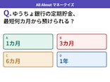 Q. ゆうちょ銀行の定期貯金、最短何カ月から預けられる?【お金のことがもっと分かる!マネークイズ】