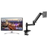  【Amazon.co.jp 限定】LG モニター ディスプレイ 27UL500-W 27インチ/4K/HDR(標準輝度:300cd/㎡)/IPS非光沢/HDMI×2、DisplayPort/FreeSync/ブルーライト低減【Amazon Basicsモニターアームバンドルセット】