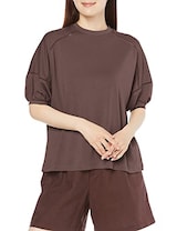  [アースミュージックアンドエコロジー] 1L26L1C0100 ボリューム袖ハシゴレースプルオーバー レディース Dark Brown Free Size