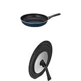  【セット買い】サーモス フライパン 28cm ガス火専用 デュラブルコート 軽量モデル ネイビー KFD-028 NVY + 折りたたみスタンド式フライパンフタ 26/28cm対応 KLD-001 BK