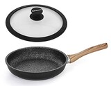  Barazzoni(バラゾーニ) シリコンエッジ耐熱強化ガラス蓋付き IH対応 フライパン 32cm Granitica Extra Induction Eco Legno 85510603225-SL