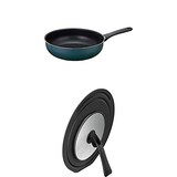  【セット買い】サーモス 炒め鍋 28cm ガス火専用 デュラブルコート 軽量モデル ネイビー KFD-028D NVY + 折りたたみスタンド式フライパンフタ 26/28cm対応 KLD-001 BK