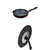  【セット買い】サーモス フライパン 24cm プラズマ超硬質コート IH対応 ブラック KFC-024 BK + 折りたたみスタンド式フライパンフタ 20/24cm対応 KLC-001 BK