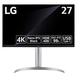  LG モニター ディスプレイ 27UQ850-W 27インチ/Nano IPS Black/4K (3840×2160)/DisplayHDR400/DCI-P3 98%/USB-Type-C/DisplayPort/HDMI×2/KVMスイッチ/チルト/高さ調節/ピボット対応