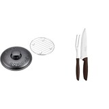  イシガキ産業 スキレット フライパン 15cm用 鉄鋳物蓋 網付き 3922 & トラモンティーナ カービングフォーク & ナイフ 食洗機対応 23498/410