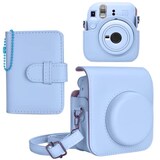  HIYQIN チェキケース instax mini 12ケース,Fujifilm チェキ12ケース と28枚写真入れアルバム付き２点セット チェキ mini 12カメラケース ショルダーストラップ付き PUレザー - ブルー