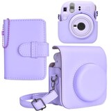  HIYQIN チェキケース instax mini 12ケース,Fujifilm チェキ 12ケース と28枚写真入れアルバム付き２点セット チェキ mini 12カメラケース ショルダーストラップ付き PUレザー - パープル