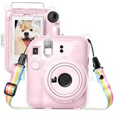  kinokoo instax mini 12ケース、Fujifilm チェキ INSTAX mini 12 ケース クリア チェキフィルム収納ポケット付き ショルダーストラップ付