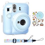  Rieibi instax mini 12 ケース、インスタックスミニ 12 ケース チェキ カバー 12 Fujifilm チェキ 12 ケース クリア チェキ カバー 12 Instax mini12 ケース instax mini 12 カバー instax mini12 保護ケース ファイル収納ポケット付き ショルダーストラップ付き ステッカー付き（ピンク）