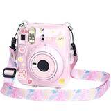  HIYQIN mini12 ケース 富士フイルム Instax Mini 12 カメラ用保護クリアケース クリスタルハードシェルカバー ショルダーストラップ付き カメラステッカー