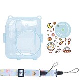  チェキ ケース Instax Mini 12用 カメラ ケース チェキ ケース mini 12 チェキ 保護 カバー 透明 収納 チェキ ケース ショルダーストラップ付き ステッカー付き 3点セット かわいい おしゃれ (ブルー)