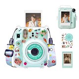  HIYQIN instax mini 12ケース、FUJIFLM ｢チェキ instax mini 12｣専用カメラケース４点セット チェキ 12 クリア ケース ショルダーストラップ付 磁気フォトフレーム付き チェッキ12カメラ用ステッカー付