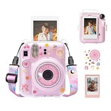  HIYQIN instax mini 12ケース、FUJIFLM ｢チェキ instax mini 12｣専用カメラケース４点セット チェキ 12 クリア ケース ショルダーストラップ付 磁気フォトフレーム付き チェッキ12カメラ用ステッカー付