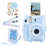  HIYQIN instax mini 12ケース、FUJIFLM ｢チェキ instax mini 12｣ ケース 5点セット チェキ 12 クリアケース ショルダーストラップ付、写真収納ボックス、チェッキ12 用ステッカー付