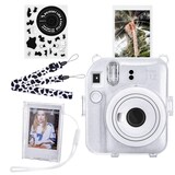  HIYQIN instax mini 12ケース、FUJIFLM ｢チェキ instax mini 12｣ ケース 5点セット チェキ 12 クリアケース ショルダーストラップ付、写真収納ボックス、チェッキ12 用ステッカー付