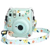  HIYQIN mini12 ケース 富士フイルム Instax Mini 12 カメラ用保護クリアケース クリスタルハードシェルカバー ショルダーストラップ付き カメラステッカー