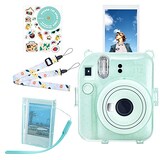  HIYQIN instax mini 12ケース、FUJIFLM ｢チェキ instax mini 12｣ ケース 5点セット 透明カバー チェキ 12 クリアケース ショルダーストラップ付、写真収納ボックス、チェッキ12 用ステッカー付