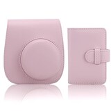  チェキケース instax mini 12/11/8/8+/9 用 カメラケース mini12 11 CAMERA CASE Fujifilm チェキ 保護ケース ショルダーストラップ付き PUレザー(Pink)