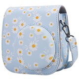  富士フィルム チェキ ケース instax mini 8/9/11/12 カメラケース INS MINI 8/9/11/12 CAMERA CASE PUレザー 保護 調節可能 ショルダーストラップ付き(ブルーデイジー)