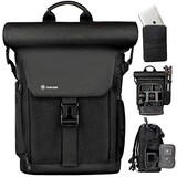  TARION カメラバッグリュック 21.5L 分離式パソコン収納 サイドアクセス ロールトップ設計 大容量 容量拡張可 一眼レフバッグ 撥水加工 三脚収納 SP01 ブラック