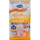  ファミリー ビニール 手袋 うす手 ロングタイプ 腕カバー付き 炊事・掃除用 Mサイズ ピンク 1双