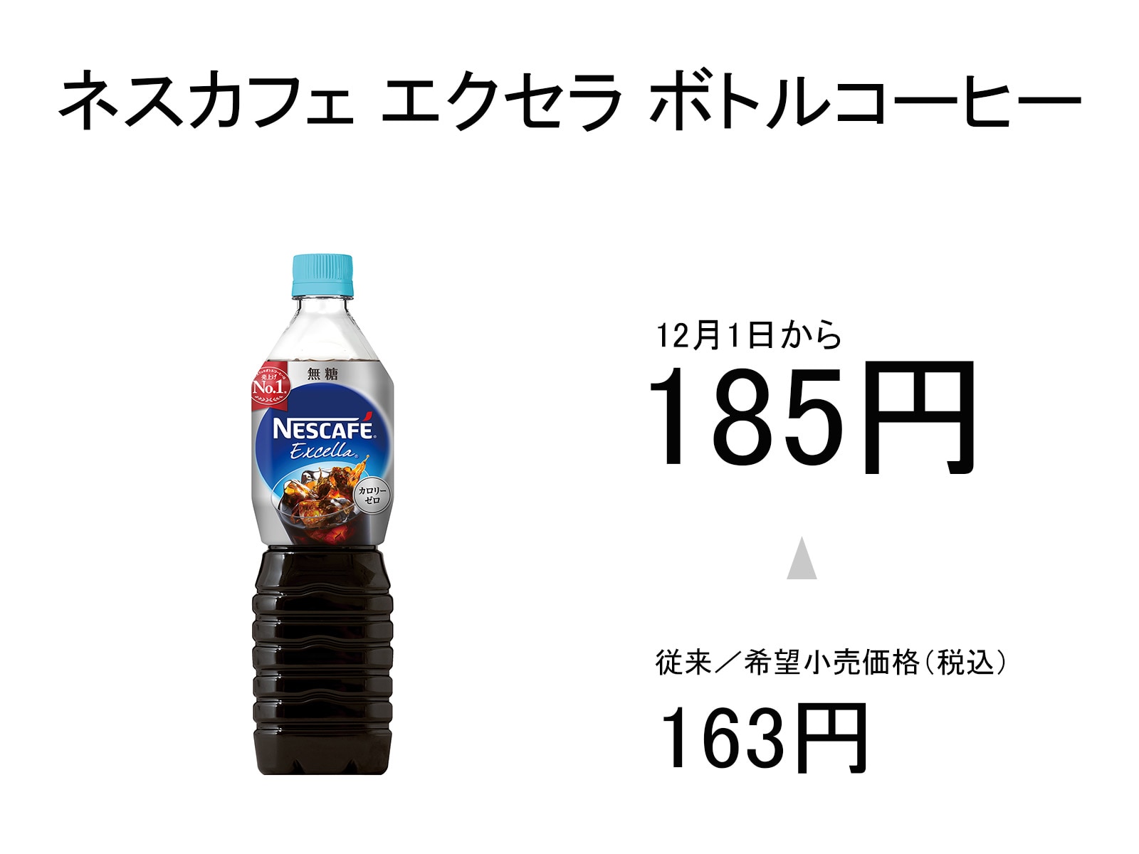 ネスレ日本「ネスカフェ エクセラ ボトルコーヒー 無糖 900ml」163円→185円（希望小売価格／税込）