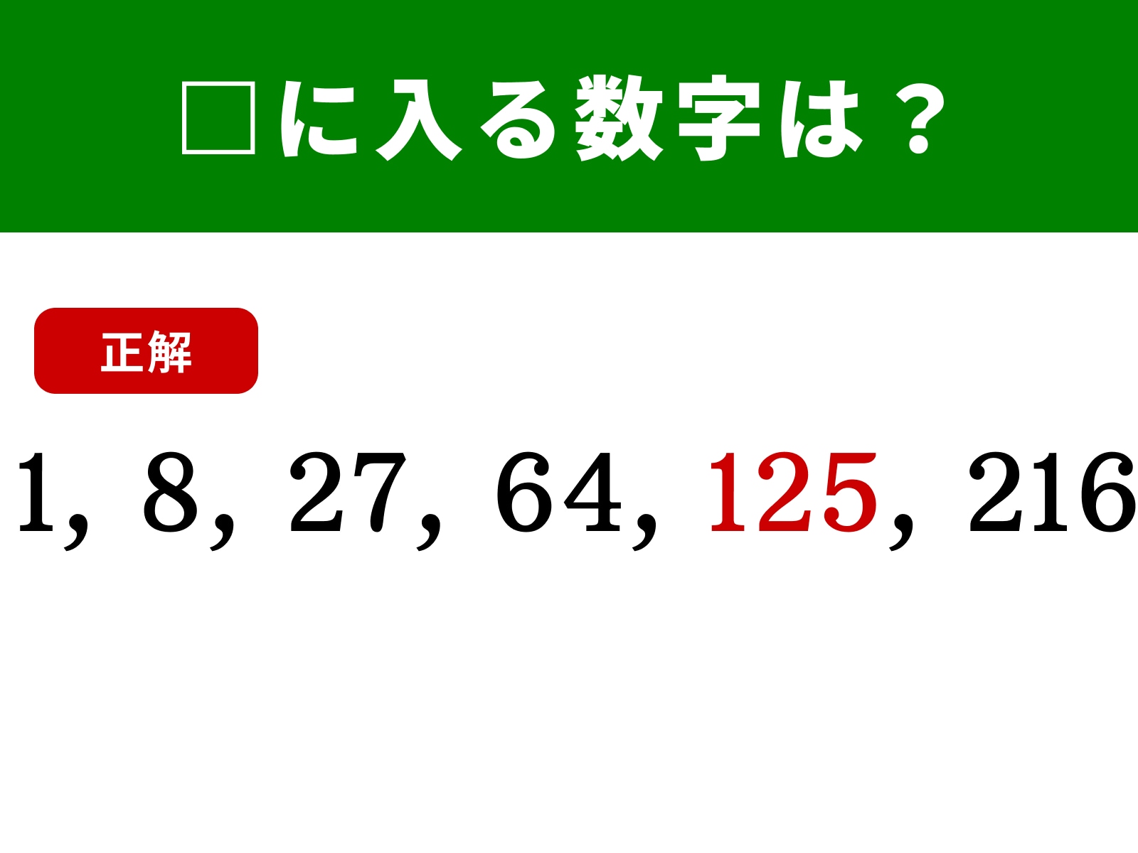 算数クイズ】1、8、27、64に続く空欄に当てはまる数字は？ 1分で挑戦