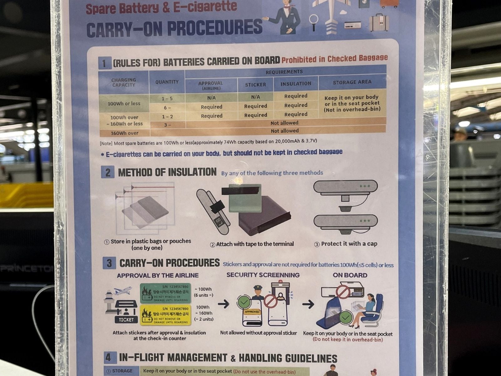 飛行機でのモバイルバッテリーの機内持ち込みに関する英語の案内