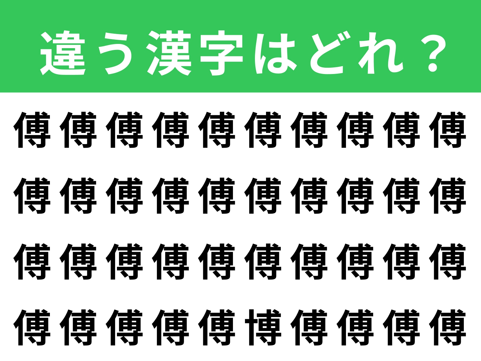 問題：「傅」に紛れた別の漢字は？