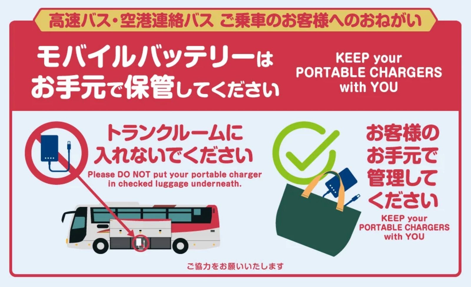 高速・空港連絡・観光バスご利用のお客様へのお願いと当社の取り組みについて（画像出典：京王電鉄バス）