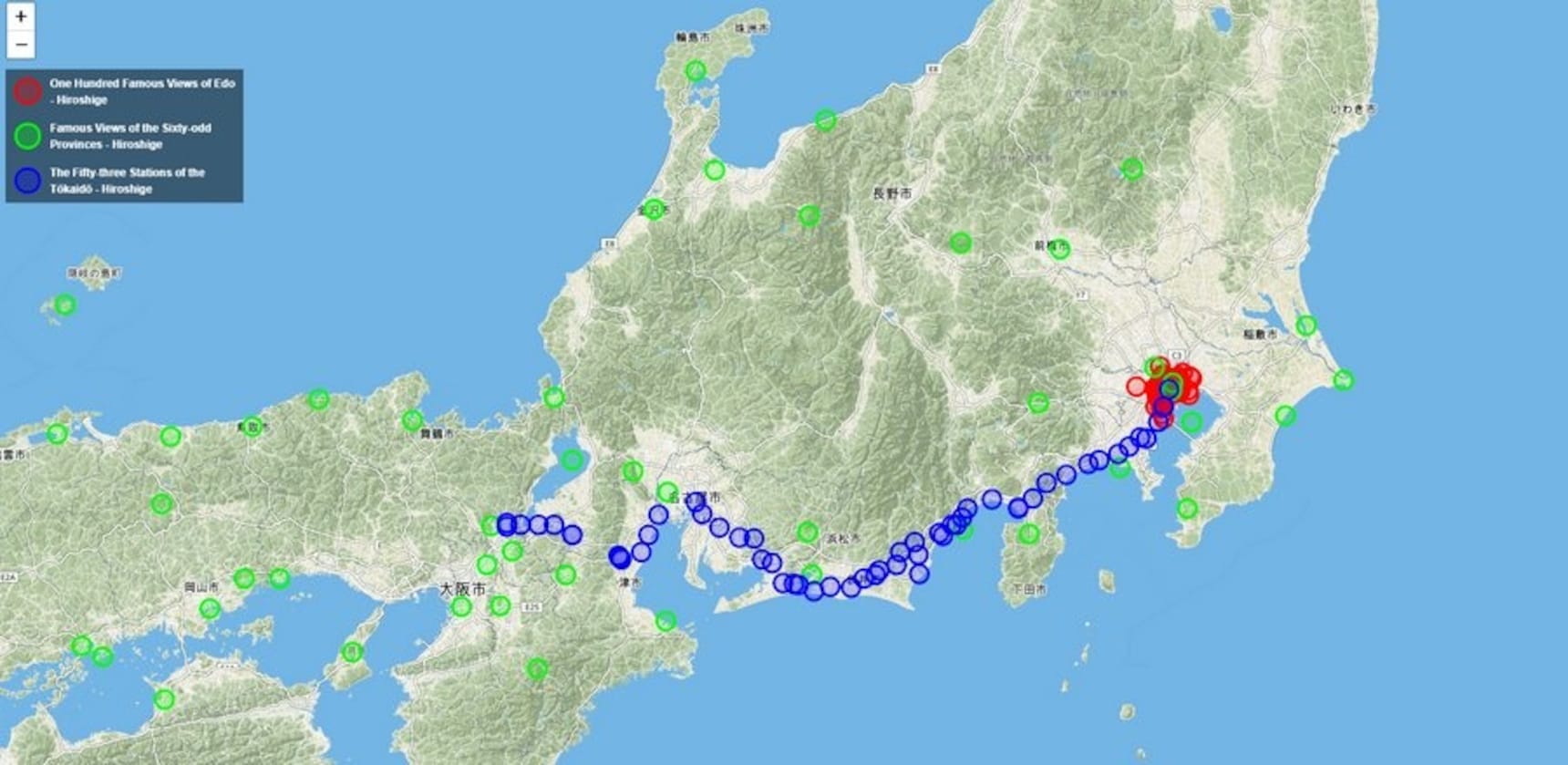 Interactive Map of Real Life Ukiyo-e Locations
