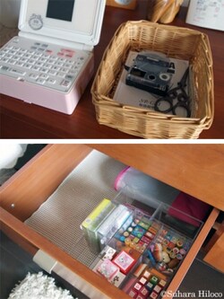 引き出しからカゴごと取り出して作業をする。これなら、ちょっと離れていてもきちんと戻せる