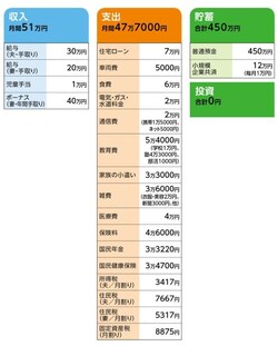 「ナチュラル」さんの家計収支データ